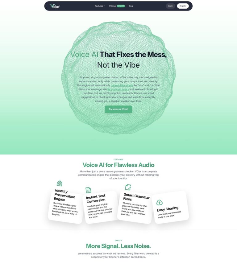 Vclar landing page